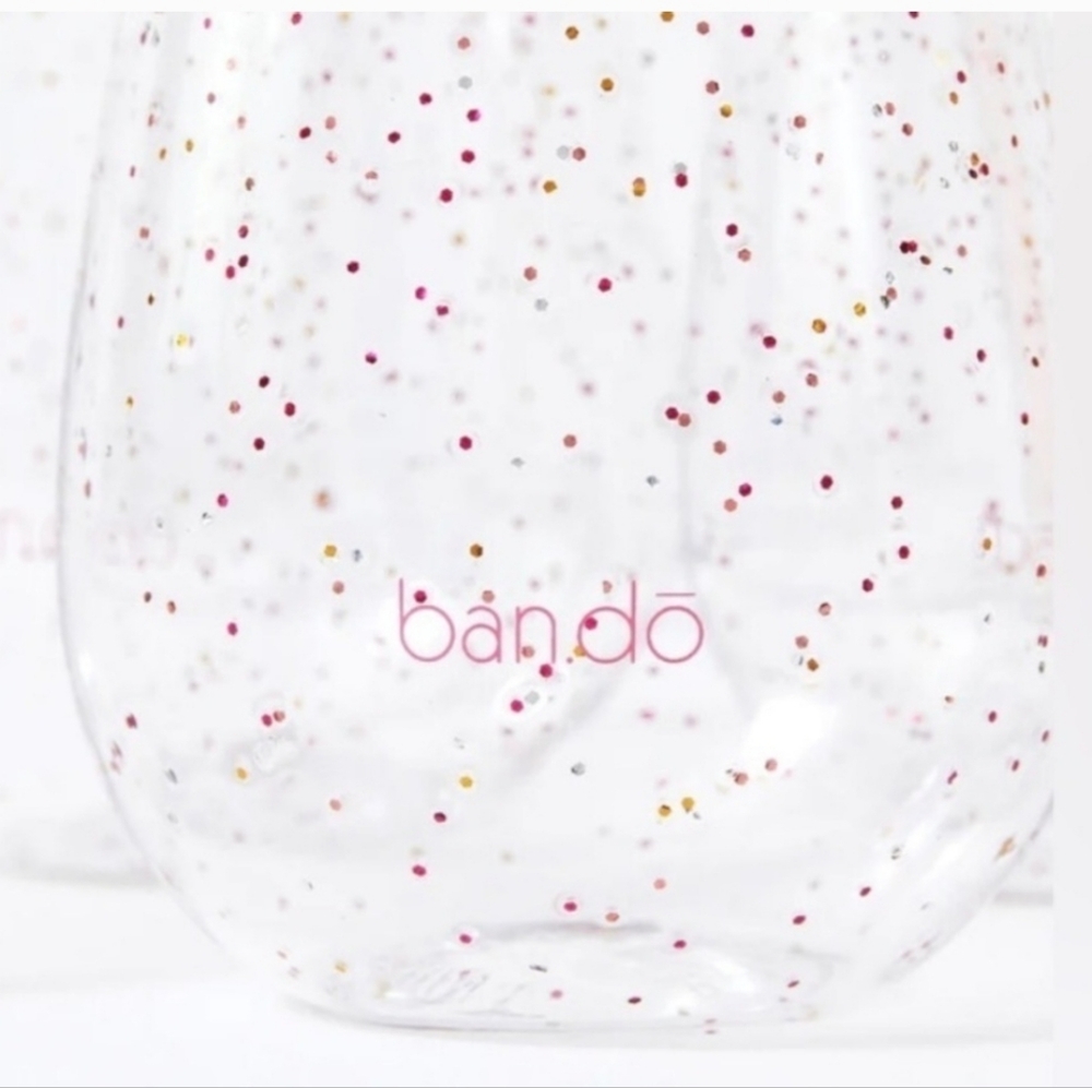 Ban.do NIB Set of Four Clear Pink Glitter Infused Acrylic Stemless Wine Glasses - Picture 3 of 10